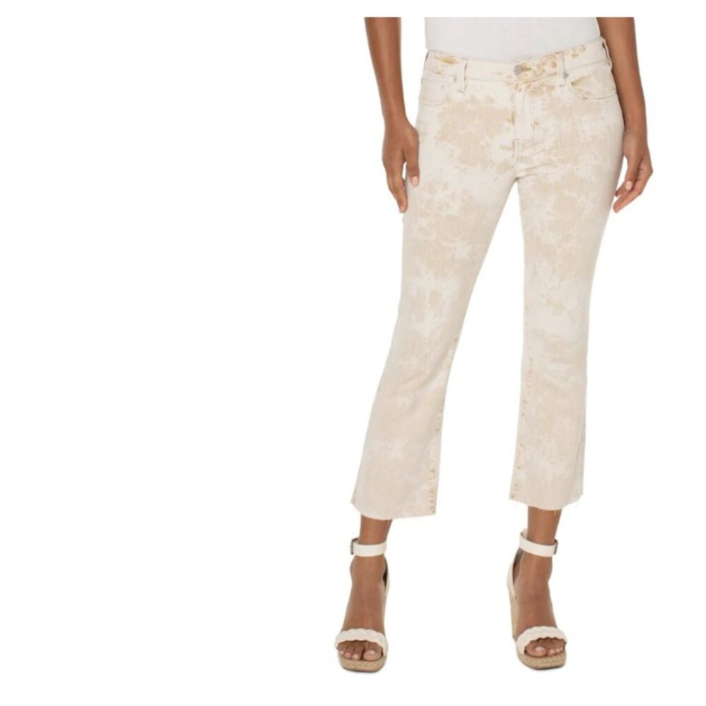 NWT Liverpool X Nordstrom  Hannah Crop Flare with Cut Hem - Biscuit Tan Tie Dye